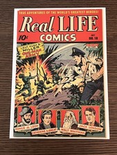 Real Life Comics #18 (1944). Beautiful WWII war-c by Alex Schomburg. Radiant picture