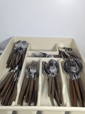 Vintage EKCO Eterna 62 Pc Flatware Set Brown Handles MCM Stainless Japan picture