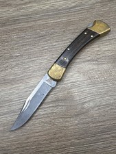 Buck 110 Folding Hunter Lockback Brass Wood USA 2013 Clip Point Used picture