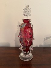 Rare Vintage Art Glass Perfume Bottle Hand Blown Cranberry with Foil  picture