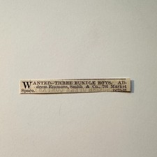 Wanted Three Bundle Boys Emmons Smith & Co 705 Market 1881 Ad 5AK9-S35 picture