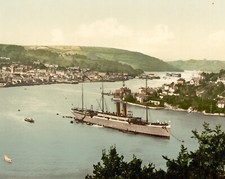 Devon, England, c. 1900, Ship on the River , New Picture Print Reproduction picture