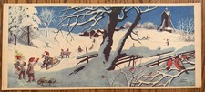 Vintage Jenny Nystrom Christmas Swedish Print Dwarves delivers sleds Village picture