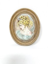 Cameo 8” Oval Wall Hanging Plaque Vintage Chalkware Victorian Woman Goddess picture