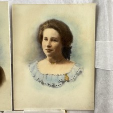 Antique Hand Color Portraits + Matching Porcelain Plaques Victorian Couple c1900 picture