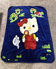 Vintage 1990’s Sanrio Hello Kitty faux/mink plush Blanket Throw, Blue 42 x48 picture