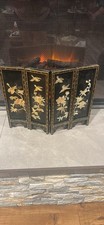 Vintage Oriental Black Lacquer Mother Of Pearl Flower 4 Panel Screen 18”x14” SEE picture
