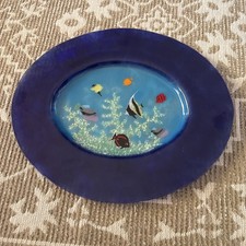 Art Glass Aquamarine Large Plate  17 1/2 X 15 In. Nice Pretty Rare  picture