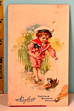 Huyler's Delicious Bon Bons Chocolates Little Kitty in Mini Boat Trade Card. picture