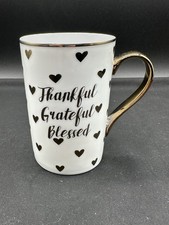 10 Strawberry Street 'Thankful Grateful Blessed' Coffee Tea  Mug Gold Hearts picture