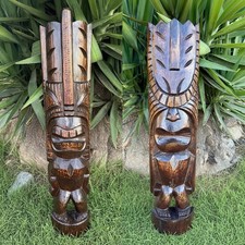 2 Set Hawaiian Tiki God Half Statue Lono & Kanalo  inch Tiki Bar Decor  39