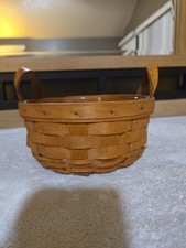 Vintage 1993 Longaberger Round Button Basket With Leather Handles Protector picture