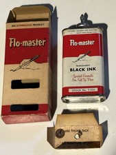 50s Flo-Master Vintage Transparent Black Ink T-104 4oz Felt Tip Pens NOS Sealed picture