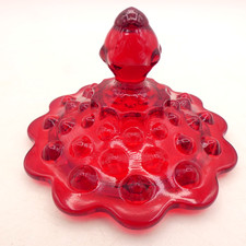 Vintage FENTON Ruby Red Amberina Hobnail Covered Candy Dish (Top only) picture