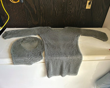 Large Adult Medieval Chainmail Hauberk Shirt w/ Coif Hood Steel Armor LARP SCA picture