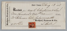1868 Financial Receipt US 2c Tax Stamp Civil War Era, NY picture