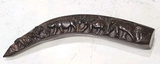 Vtg Hand Carved Wooden Tusk Featuring A Wild Life Procession Elephant  Bridge  picture