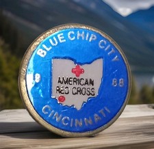 Vintage 1988 Blue Royal Chip Cincinnati Ohio Red CROSS  LAPEL Hat Pin Estate B4 picture