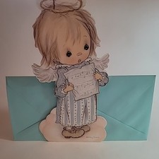 NOS Large Vtg 10” Hallmark BETSEY CLARK Christmas Card Die Cut Angel Girl PX99-3 picture