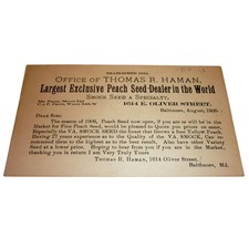1906 Thomas R Haman Baltimore Peach Seed Dealer Advertising Postal Card Ephemera picture