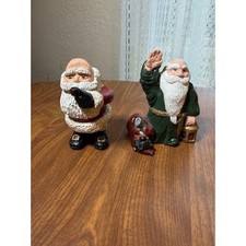 Vintage 1988 Signed Hand Painted Santa Figurines Lot of 2 Folk Art Christmas picture