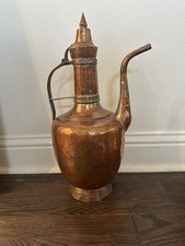 VTG IMAX Large Hand Hammered Turkish Copper Ewer Pitcher 18” Tall Great Patina picture