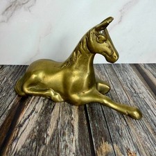 Vintage Brass Horse Figurine Resting Stallion Statue Decorative Paperweight picture
