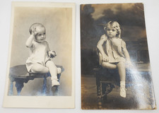 Lot of 2 RPPC Photo Antique Unposted Postcards - One Boy / One Girl....Free Ship picture
