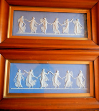 WEDGWOOD - Jasper Dancing Hours pair (2) Wall Plaques - Glass Covered  Frame picture