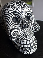 Agustin Galicia Day of the Dead Hand-Painted Handmade Signed paper mache Skull picture