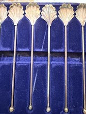 Vintage Decorative Metal Cocktail Stirrer Swizzle Sticks Set Shell Design in box picture