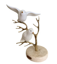 Vintage Bijan Ceramic & Brass Birds on Tree Sculpture w/Marble Base 9.5” x 7” picture
