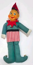Vintage Japan Christmas Elf Pixie Doll 14” Felt Rubber Face Jingle Bells MCM picture