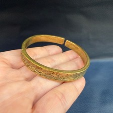 Vintage Brass Phoenix Cuff Bangle - Etched Bird Motif with Split Flower Design picture