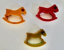 Set of 3 Vintage 1940's Bakelite Hobby Horse Napkin Rings w/ Glass Eyes picture