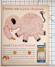 Vintage 1950s Baker's Coconut Pink Elephant Cake Recipe Ad Ephemera picture
