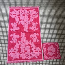 Vtg Cannon Monticello Bath towel PINK flower 60s Wash Cloth Roses Scroll Fringe picture