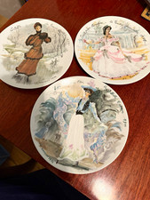 Vintage French BEAUTIFUL Ladies collector plates. Set of 3 Victorian era. picture