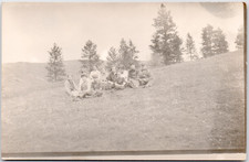 c1909 Boys & Girls Group Outdoor RPPC Postcard Hilltop Gathering Fun Vintage picture