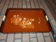 Vintage Japanese Wajima Laquer Ware serving tray red gold floral picture