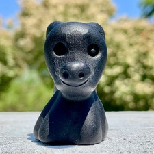 48G Natural Obsidian Stone Carved pet dog Quartz Crystal Carving Healing picture