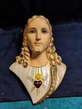 Jesus Sacred Heart Chalkware Wall Plaque 1959 Mich. Composite Lamp Co. Detroit  picture