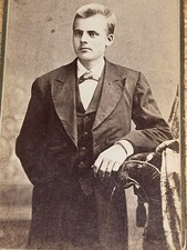 Nice Antique Cabinet Card Victorian Young Man Photo Photograph 4”   picture
