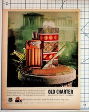 Old Charter Bourbon Whiskey 1950s Vintage Print Ad Grecian Decanter Sundial picture