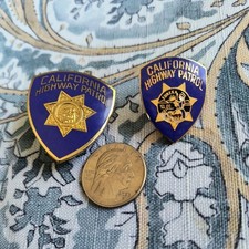 Vintage set of 2 California Highway Patrol Pin Goldtone Metal and Blue Enamel picture