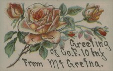 1907 Mt Gretna PA Military Greeting Co F 10th Inf Reg Roses Antique Postcard picture