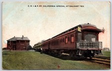 CRI & P California Special Dalhart Texas postcard PM 1908 Train Railway Depot picture