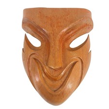 Vtg Hand Carved Wood Tribal Mask Wall Decor Balinese Indonesian Folk Art Teak picture