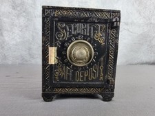 1887 ,  ornate Cast Iron Security Safe Deposit lockable Still Bank. picture