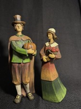 Vintage Pacific Rim Pilgrim Man Woman Figurines Thanksgiving Harvest Resin 13” picture